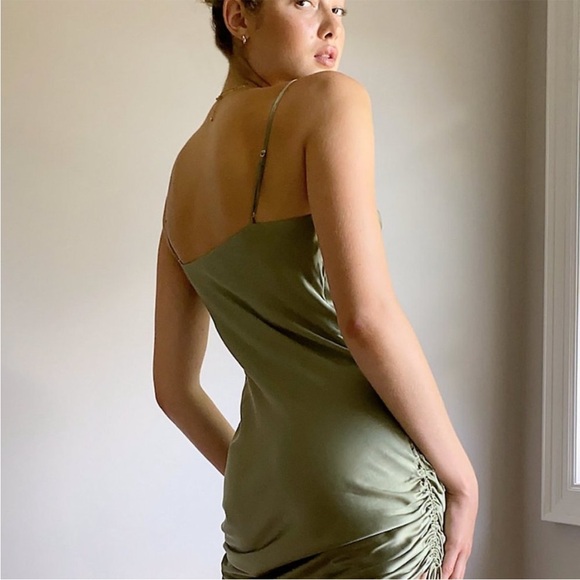 Wilfred Satin Mini Dress in Olive Green - Picture 4 of 11